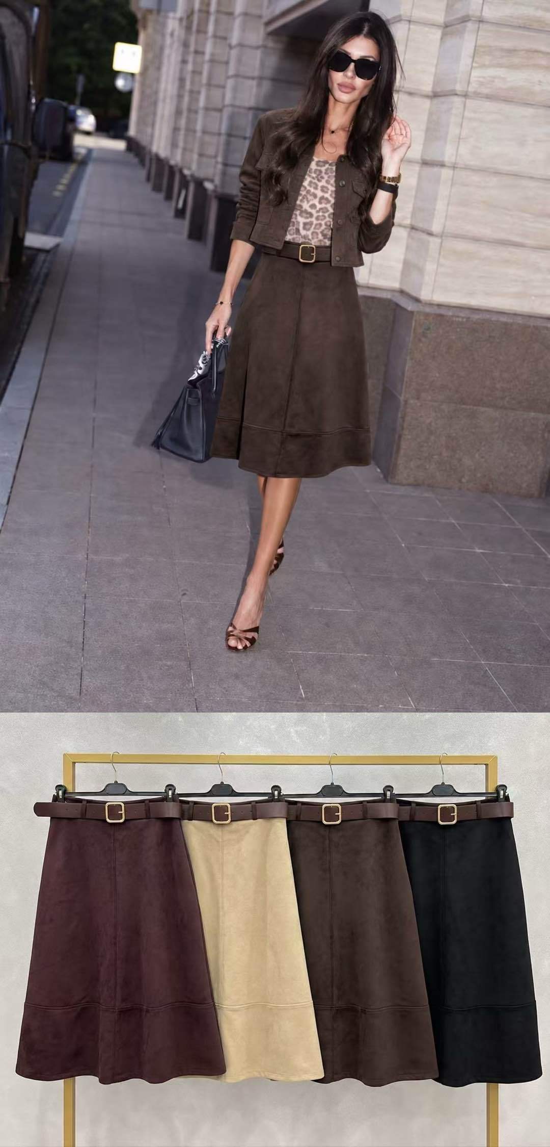 A-line Midi Skirt with Belt
