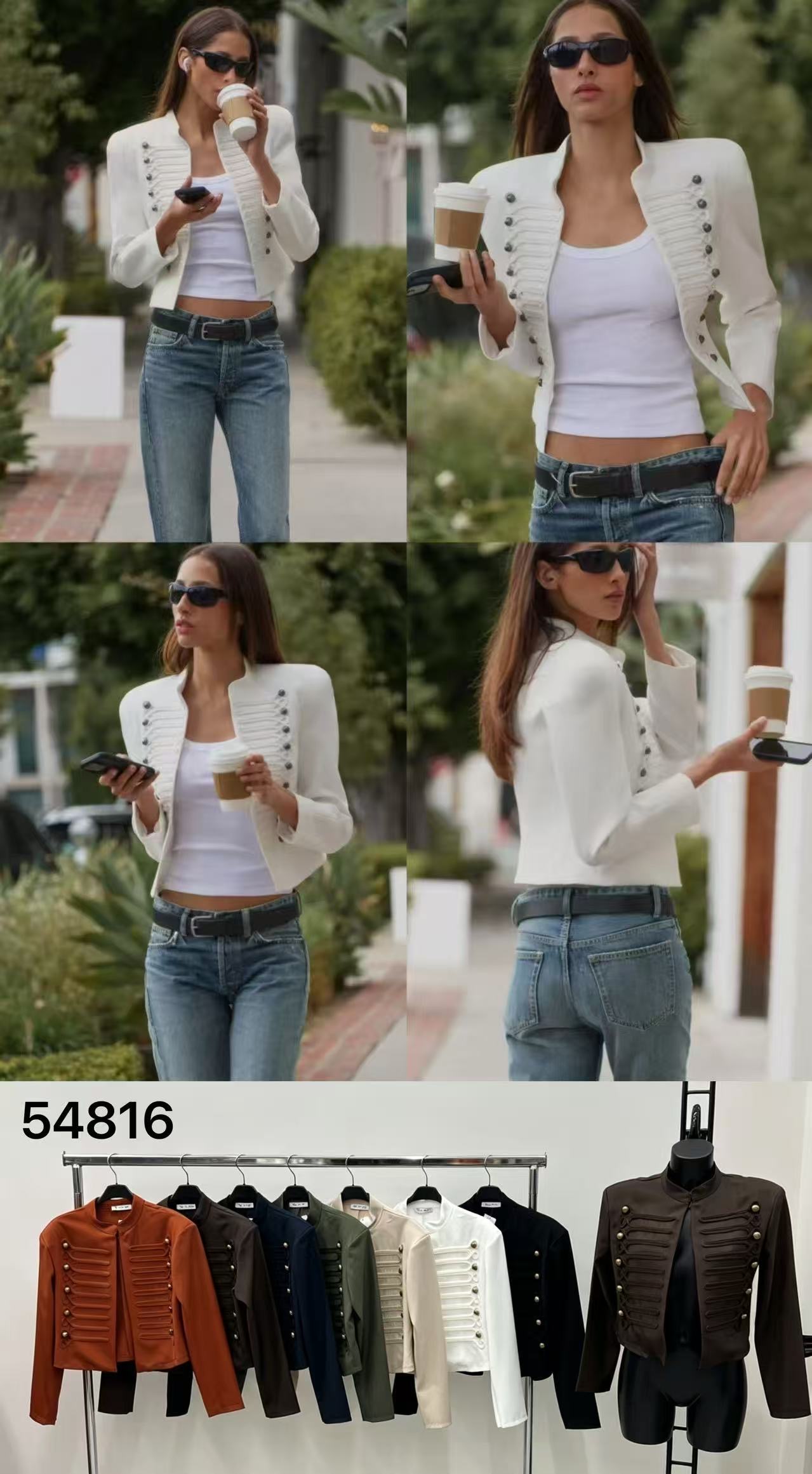 Cropped Jacket with Stand Collar