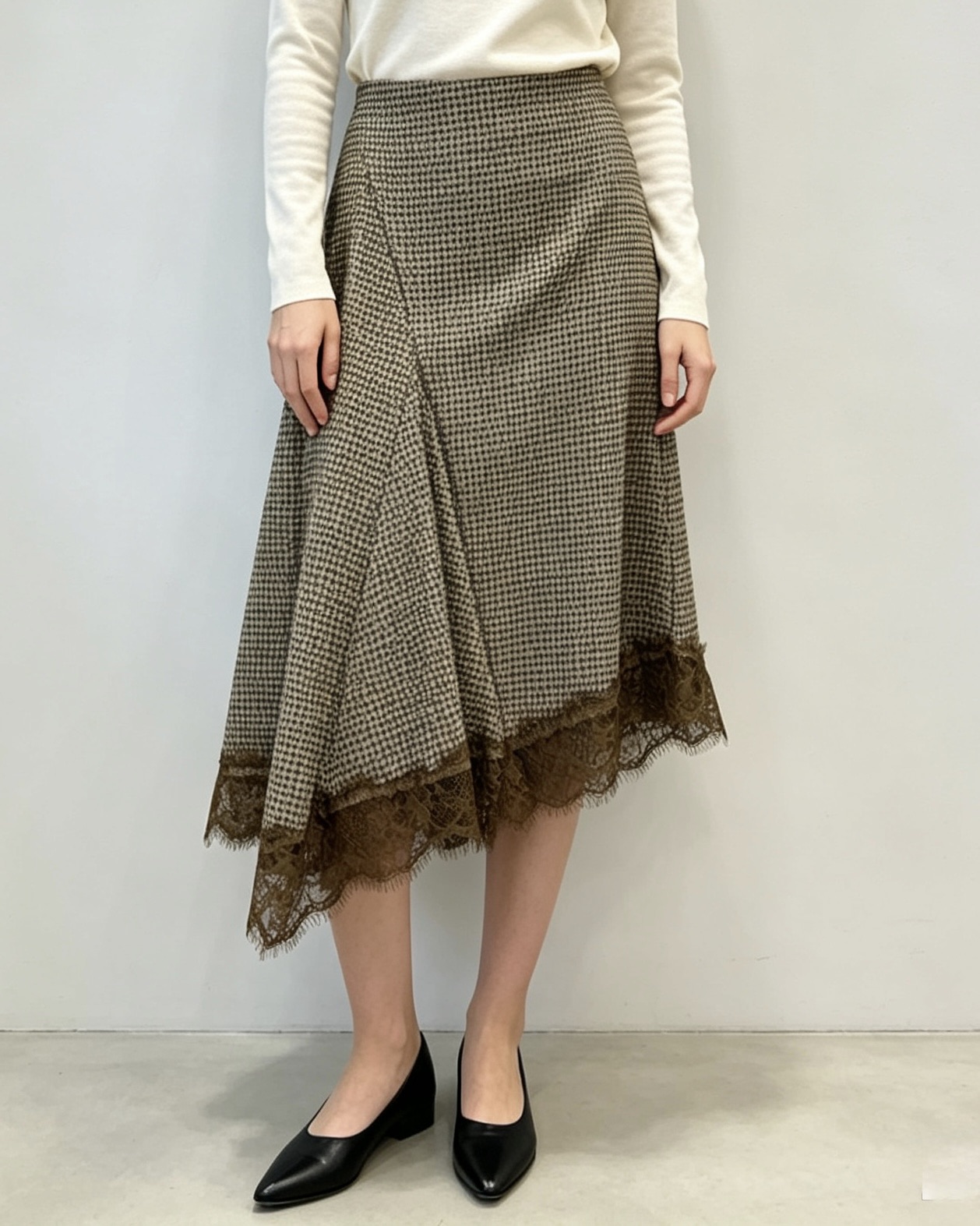 Midi Flared Skirt with Lace Trim