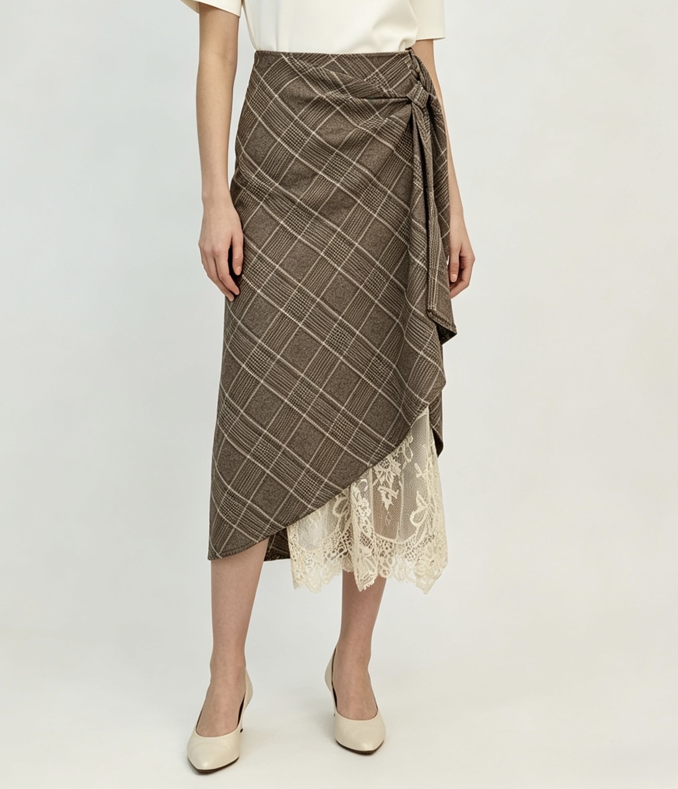 Midi Pencil Skirt in Check