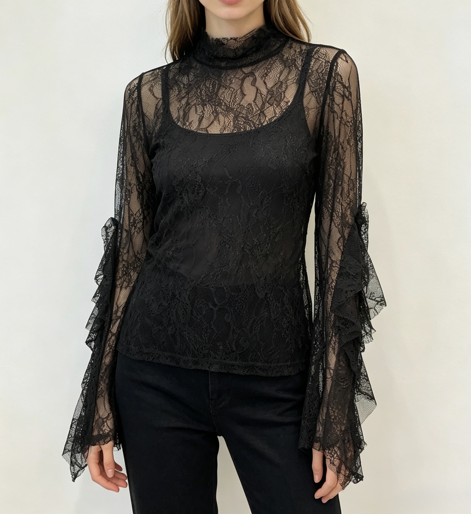 Lace Mock-Neck Blouse