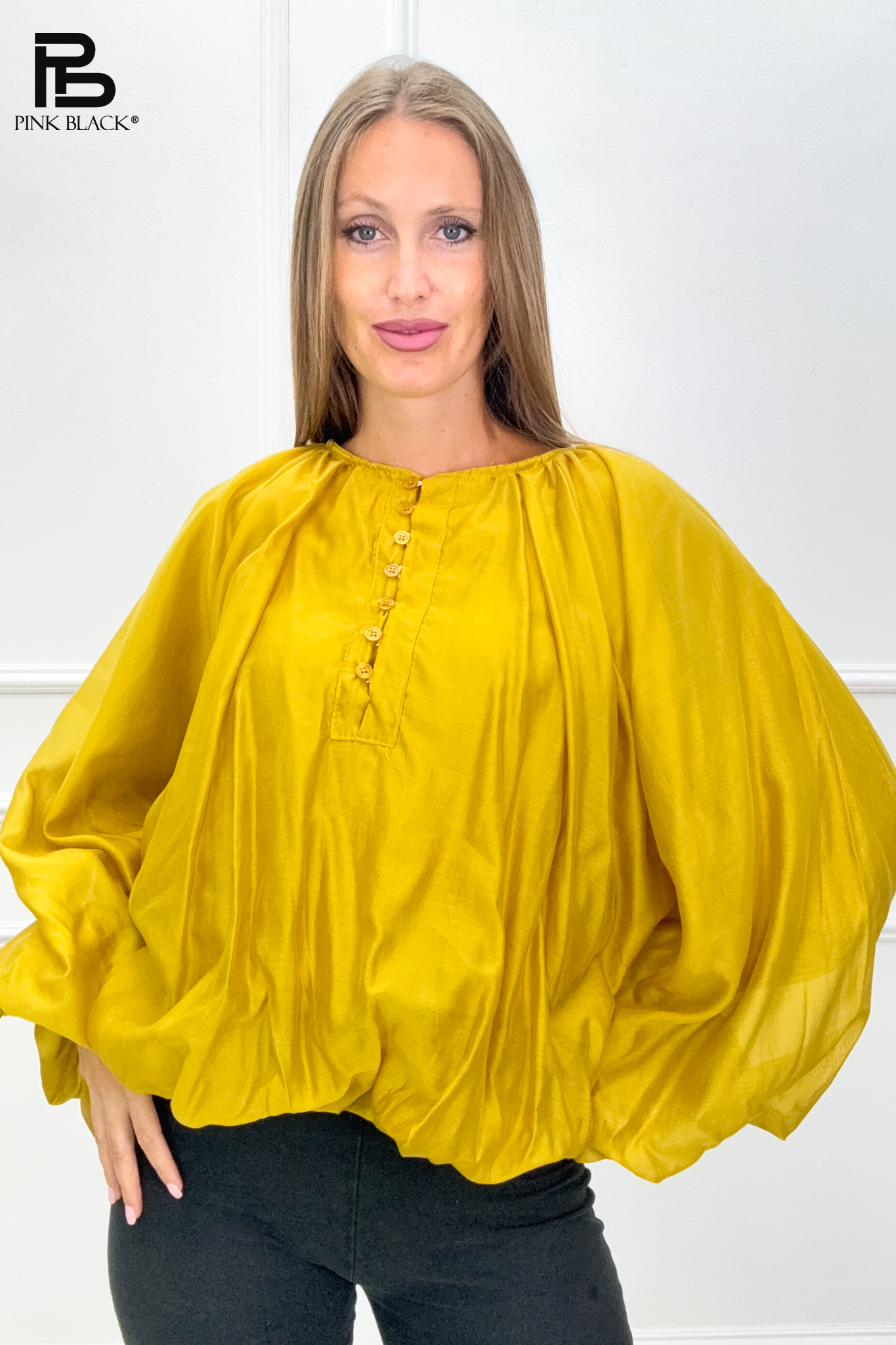 Oversized Blouse with Gathered Neckline