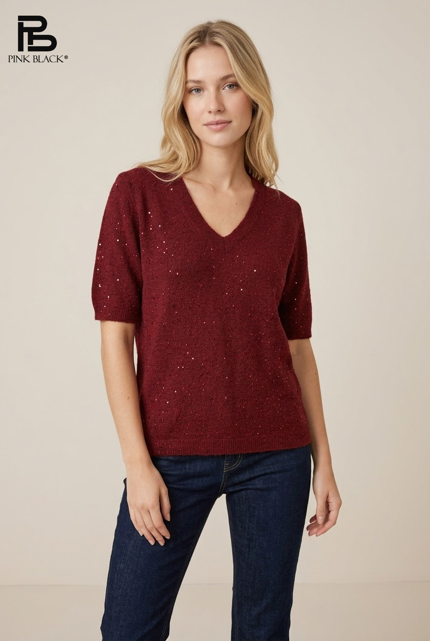 V‑Neck Sequin Sweater