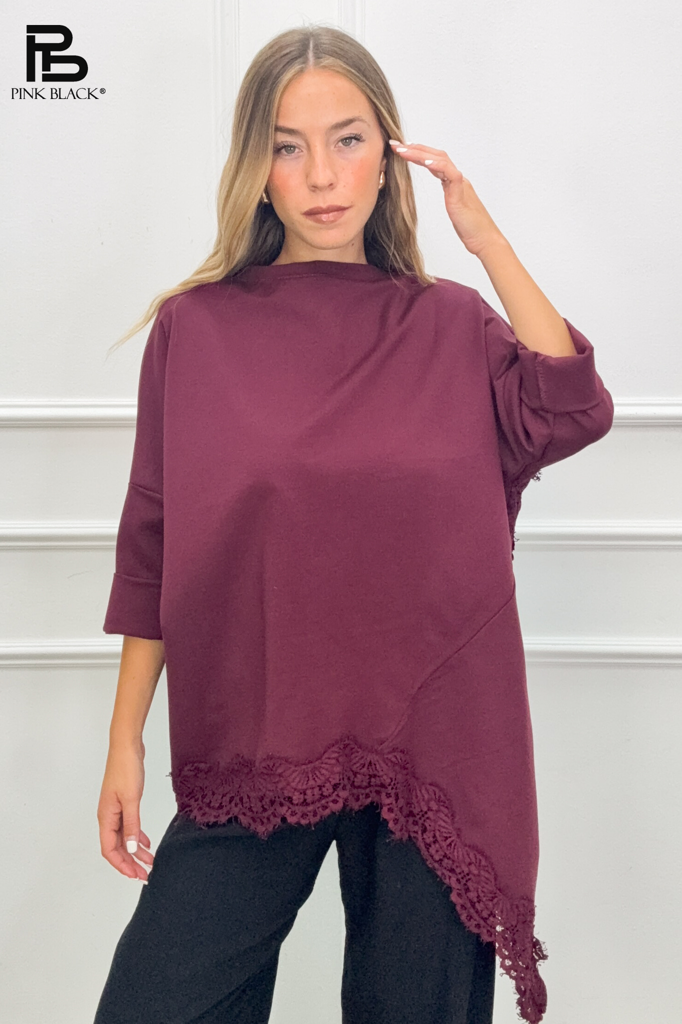 Oversized Lace-Trim Top