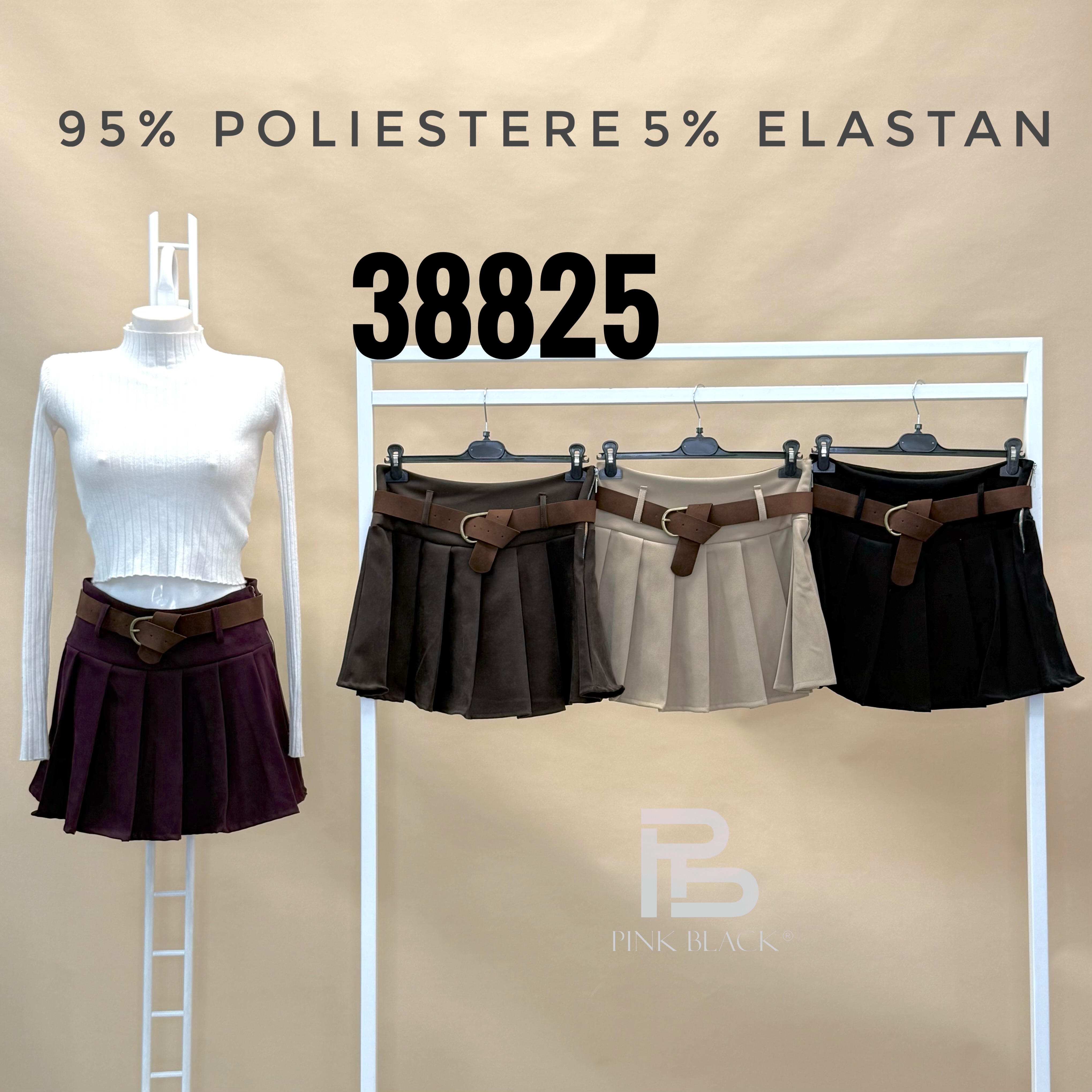 Pleated Mini Skirt with Belt