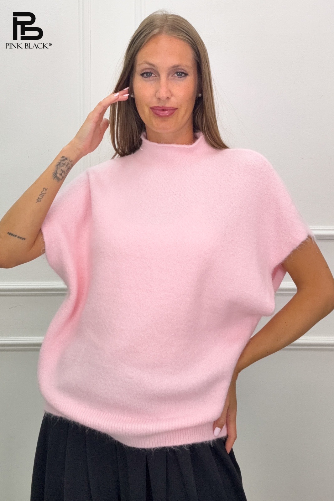 Relaxed Short-Sleeve Mock Neck Sweater