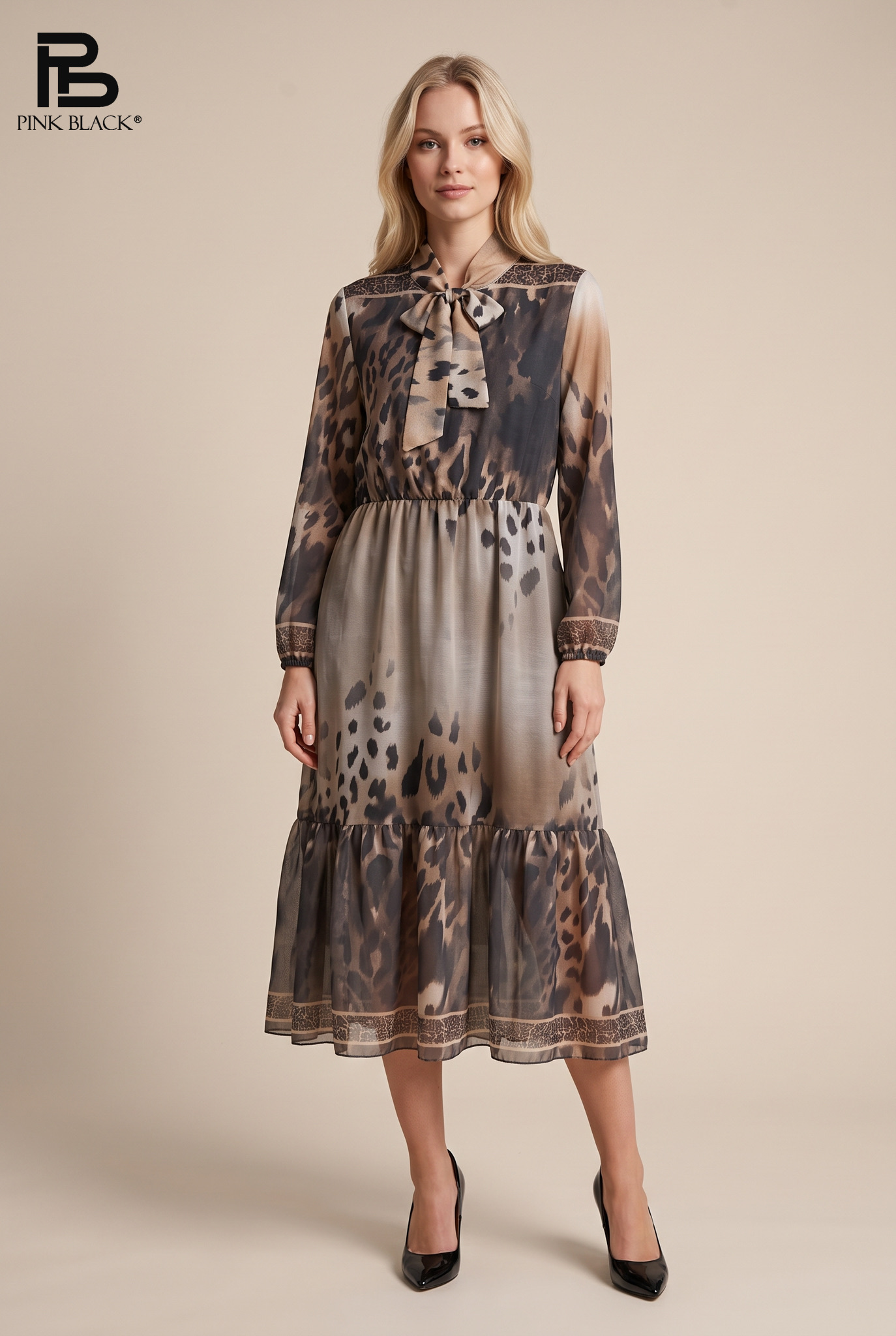 A-line Dress with Stand Collar