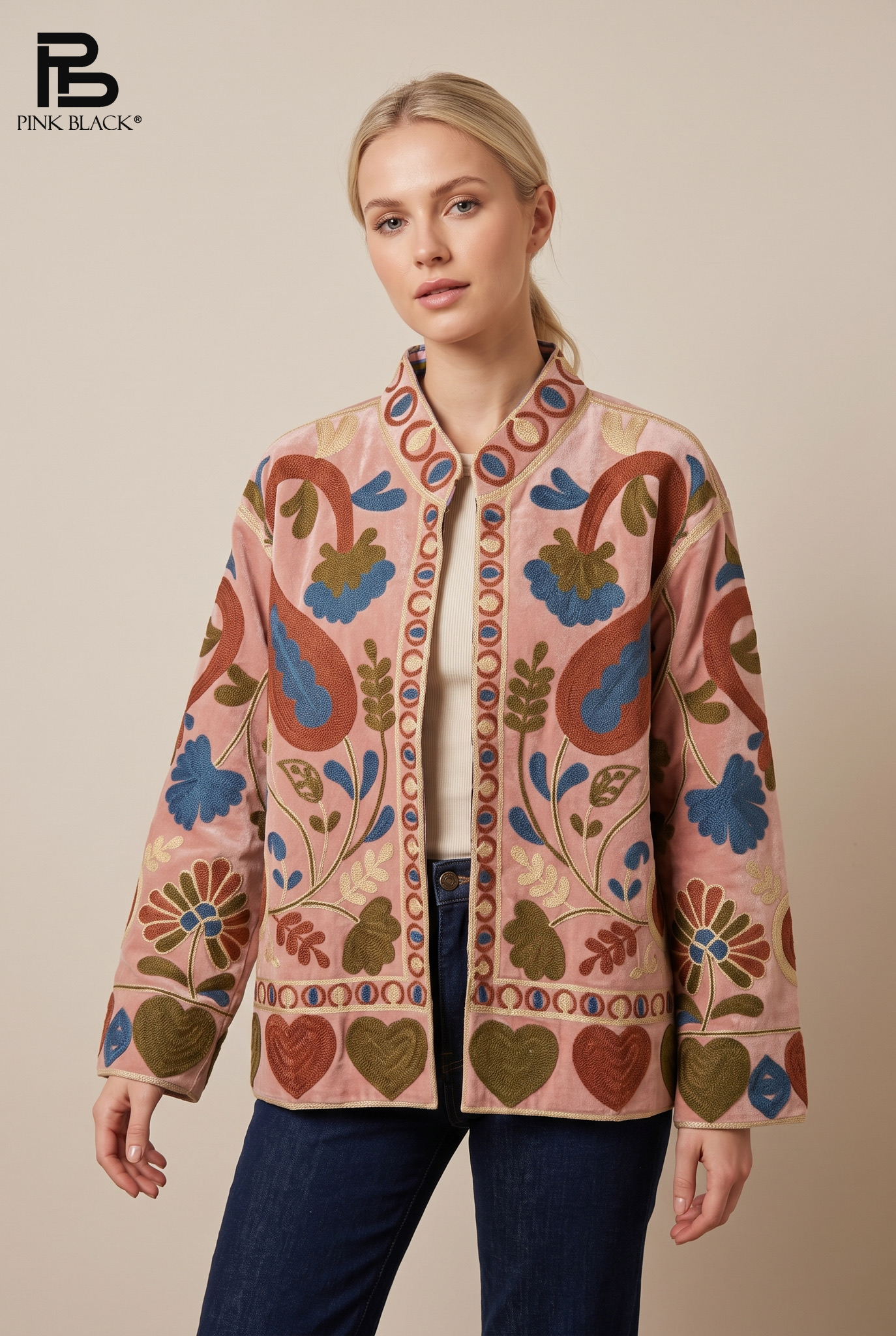 Cropped Jacket with Embroidery