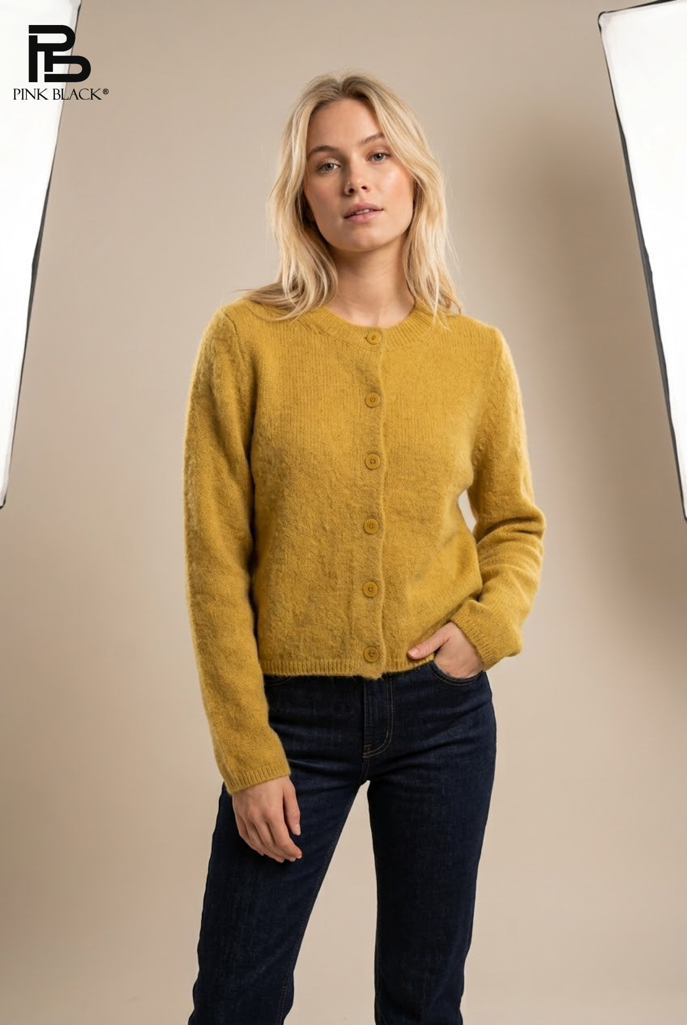 Fluffy Knit Cardigan with Crew Neck
