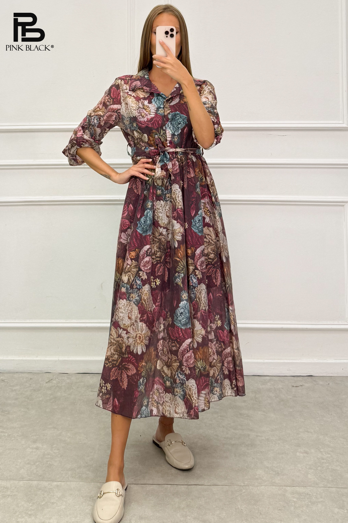 Belted Midi Shirt Dress