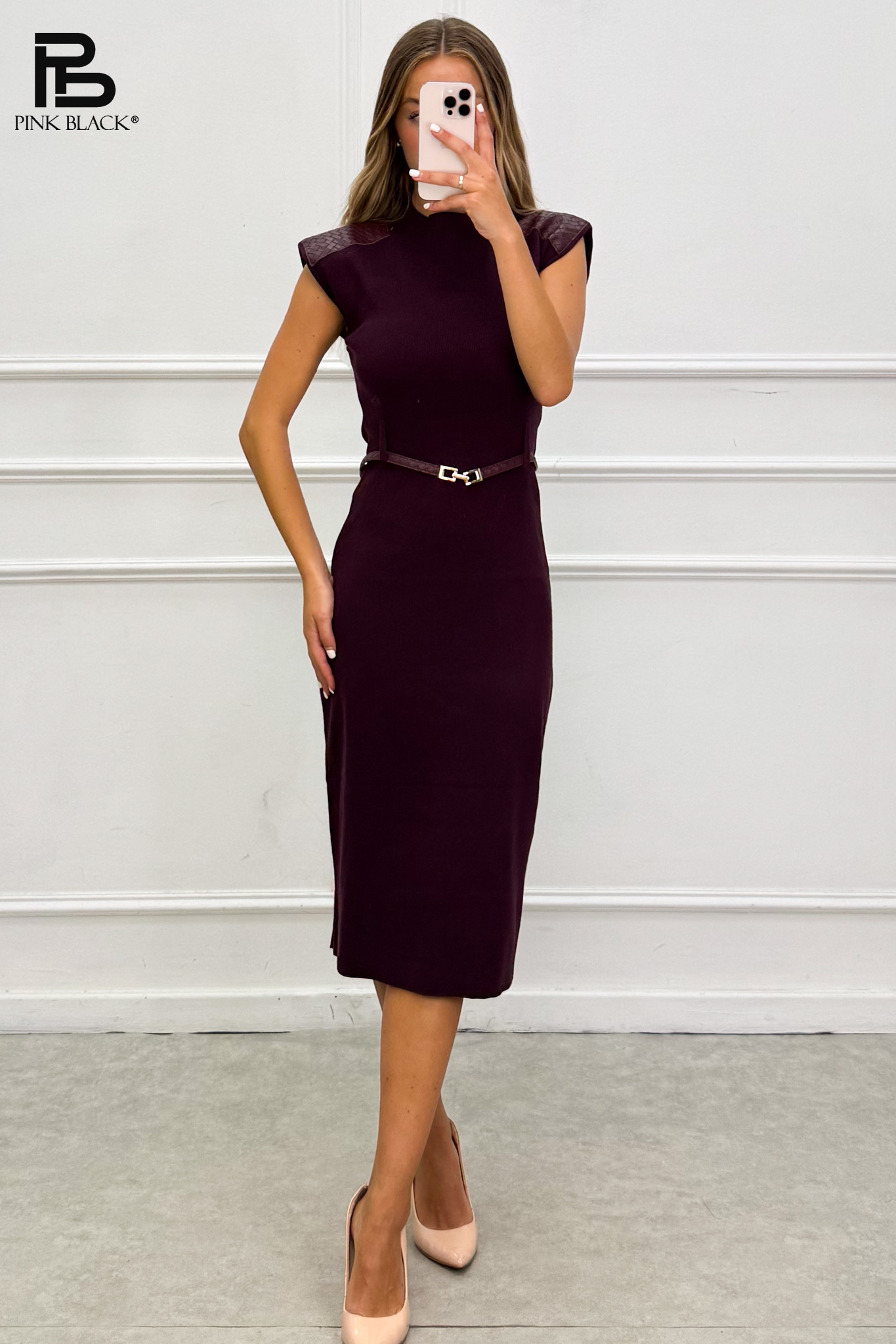 Midi Pencil Dress with Mock Neck