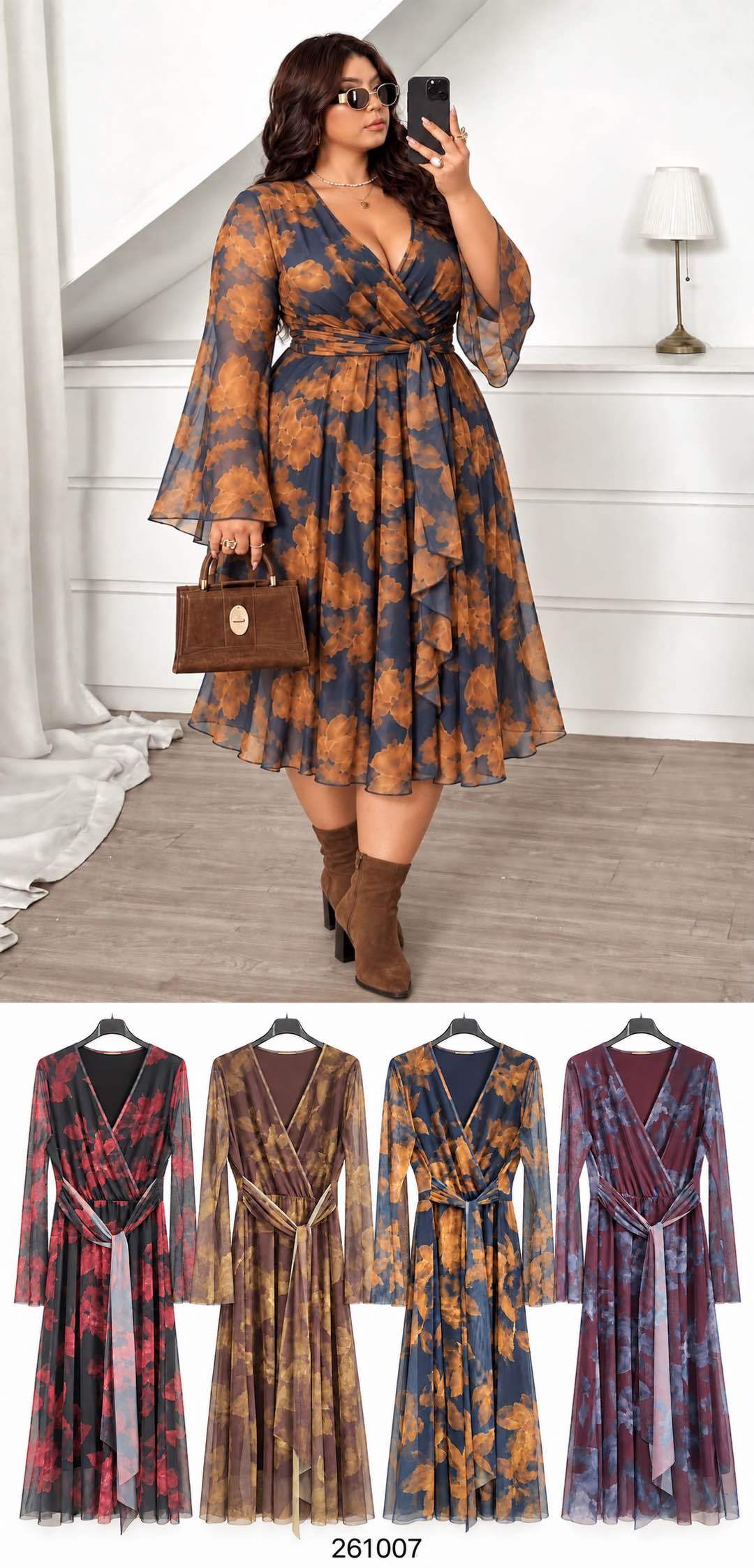 Floral Wrap Midi Dress