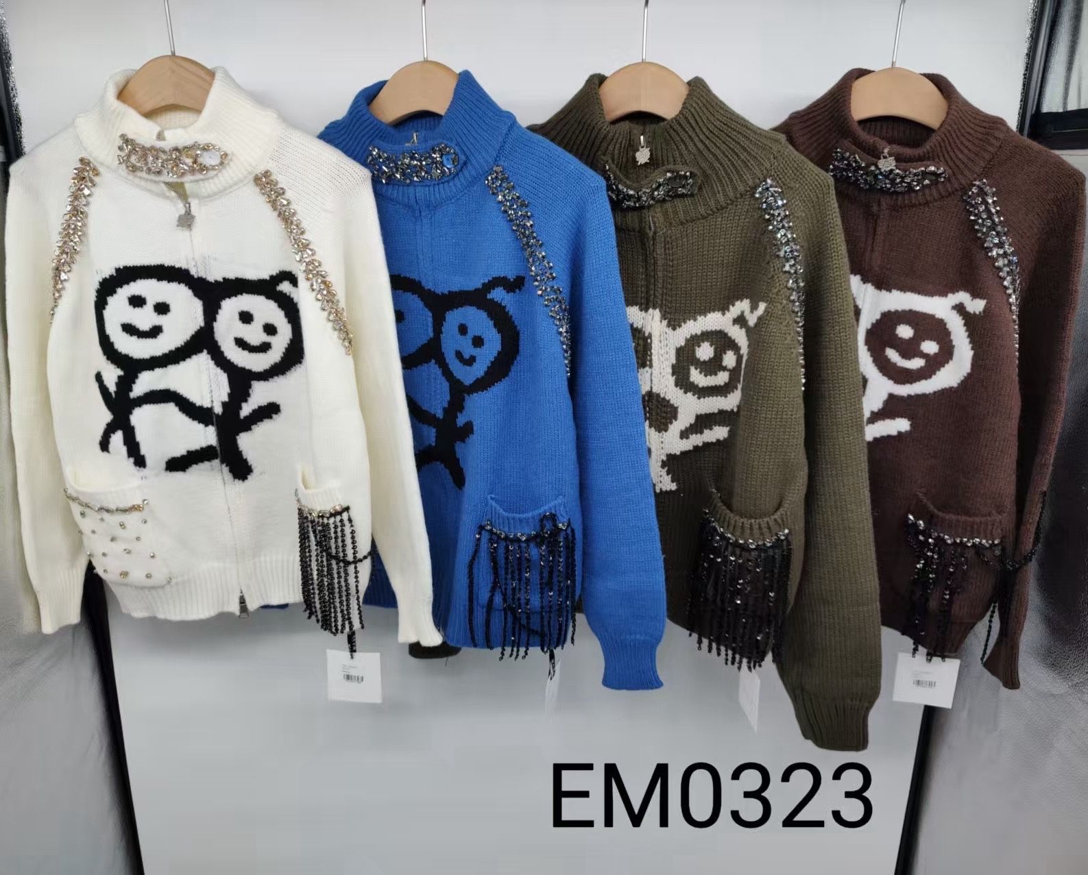 Turtleneck Cardigan with Embroidery