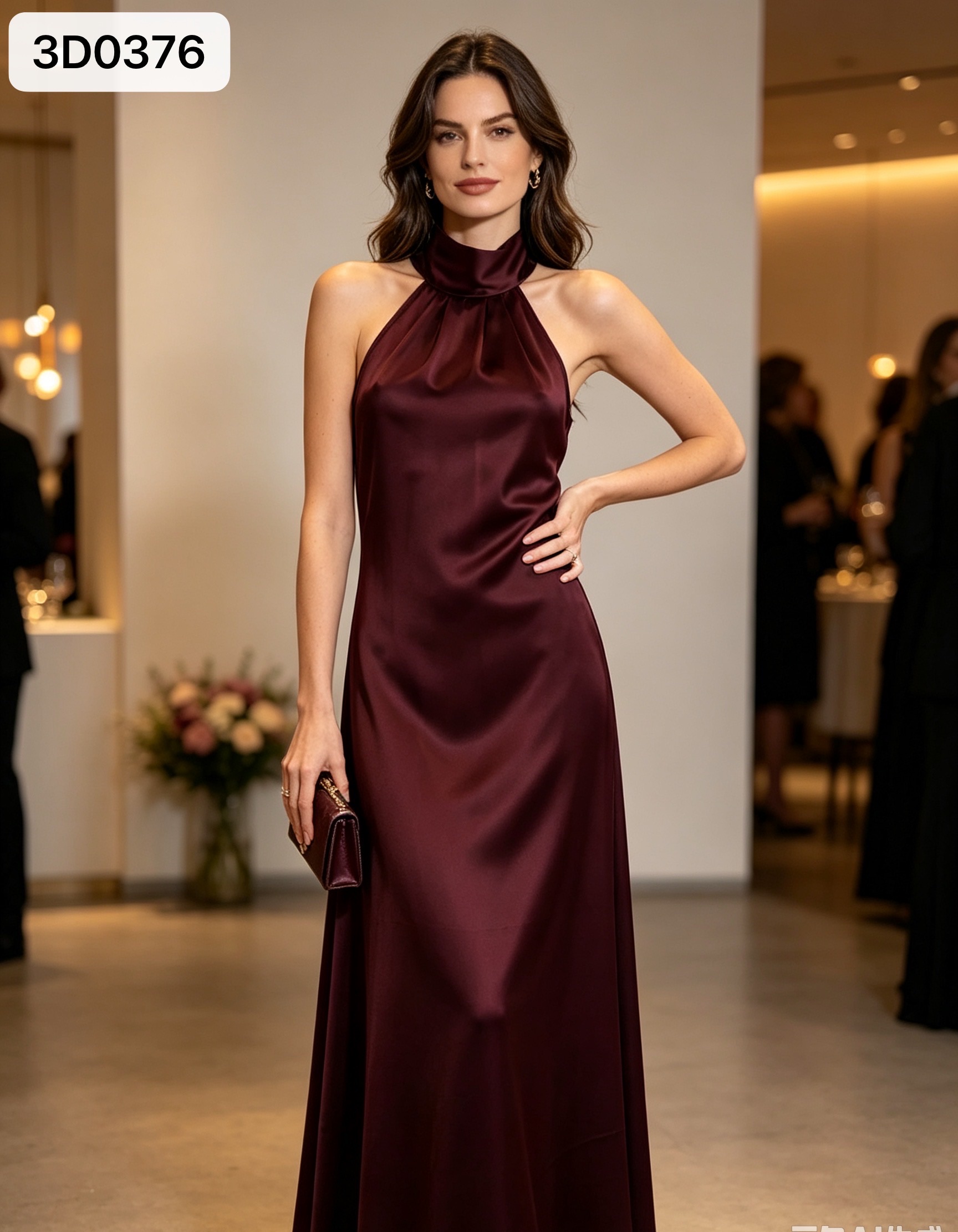 Halter Maxi Dress with Stand Collar