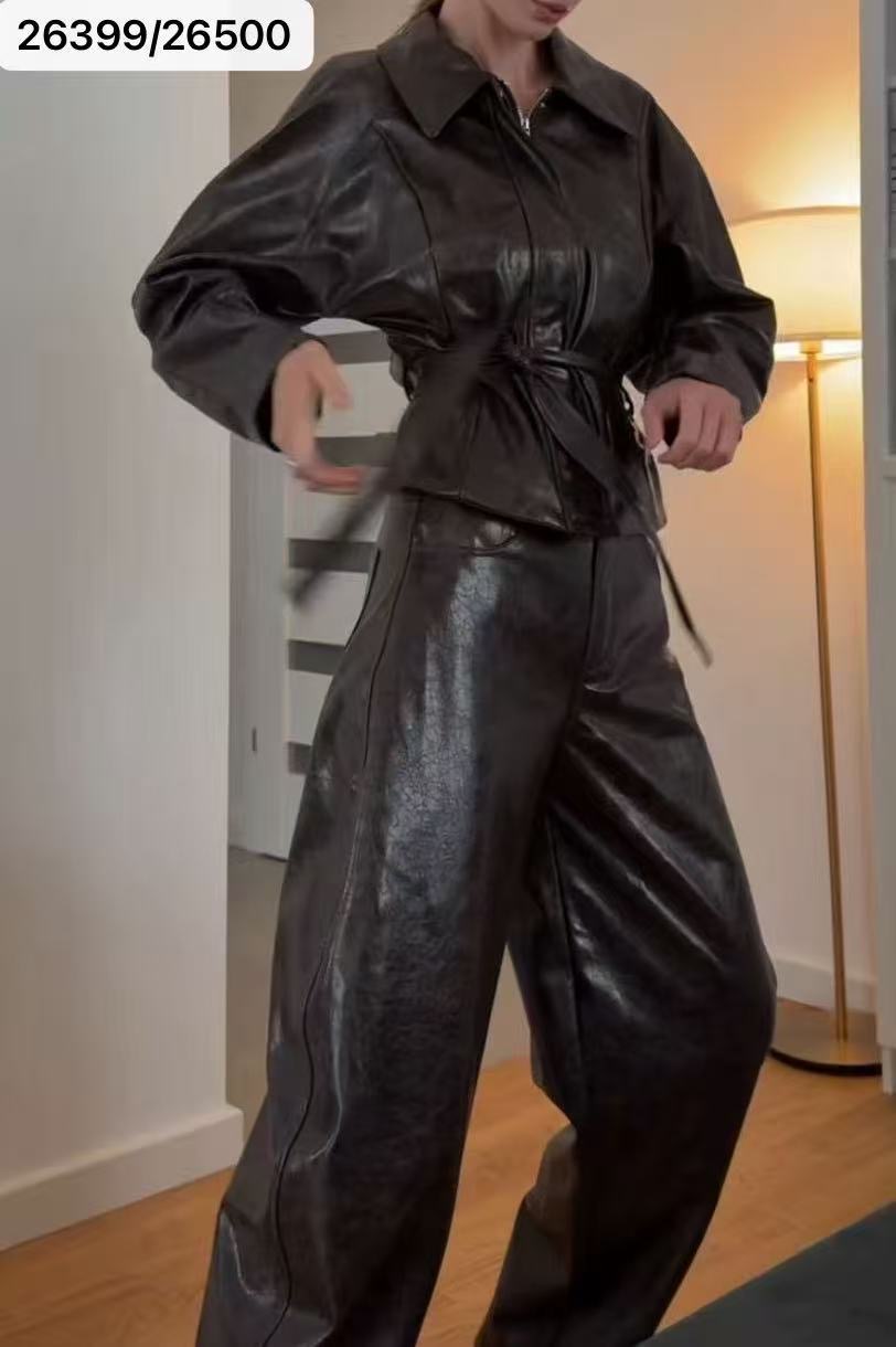 Faux Leather Set with Collar
