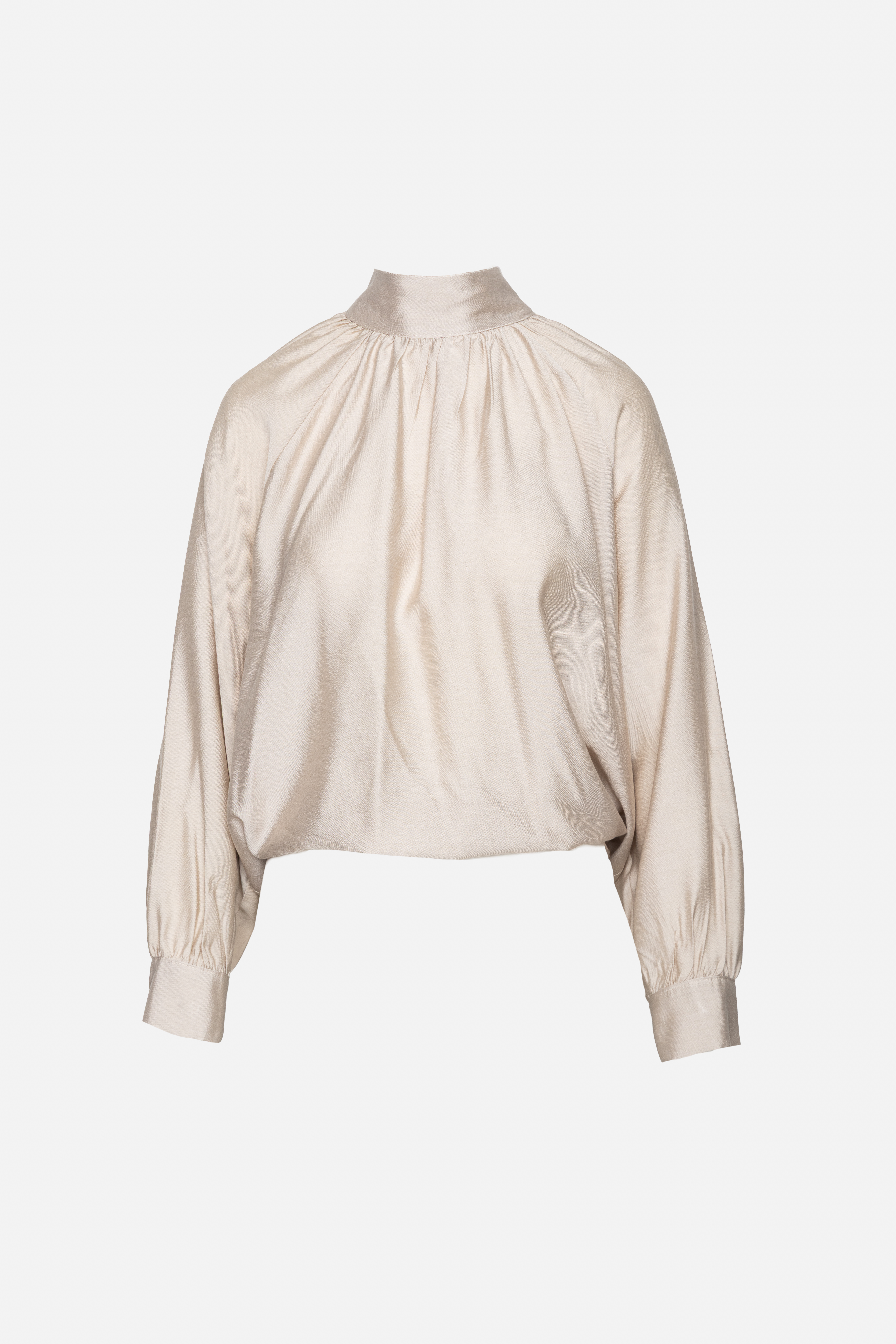 Half-Turtleneck Blouse with Puff Sleeves