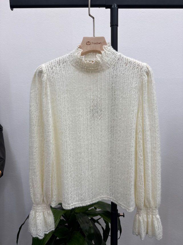 Mock-Neck Blouse with Ruffle