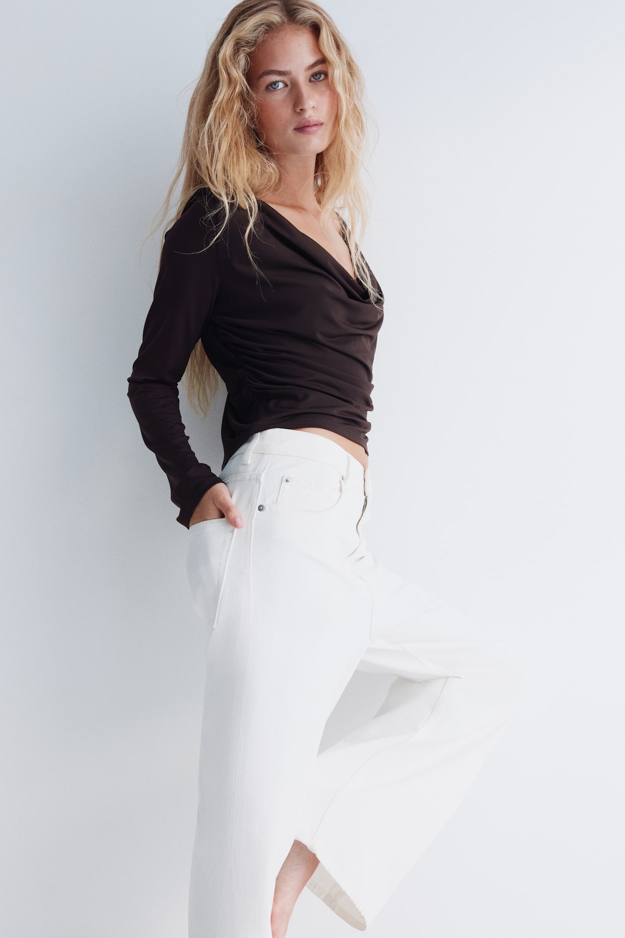 Fitted Top with Draped Waterfall Neckline