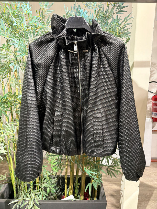 Faux-Leather Jacket with Stand Collar