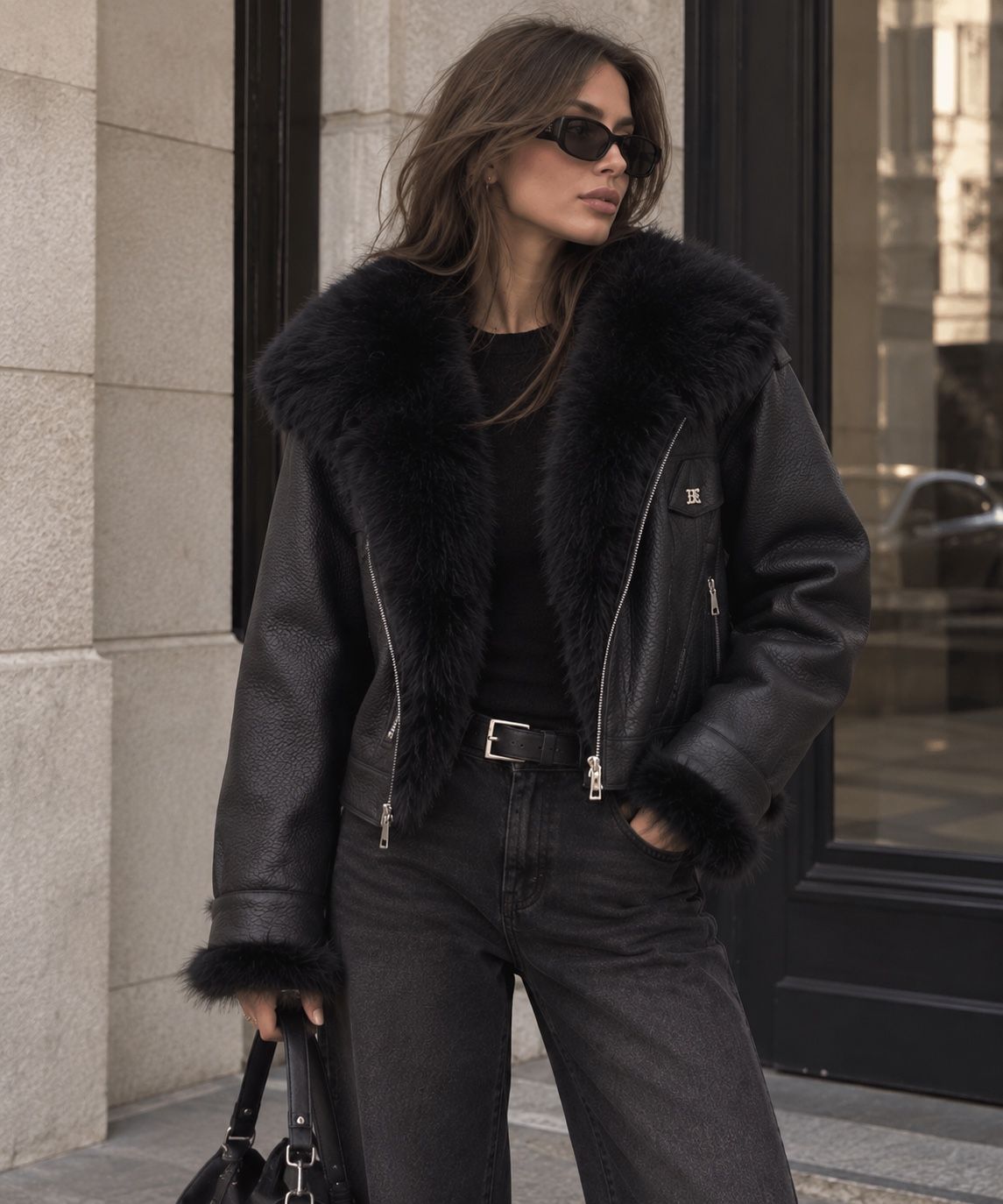Short Faux-Leather Jacket with Collar