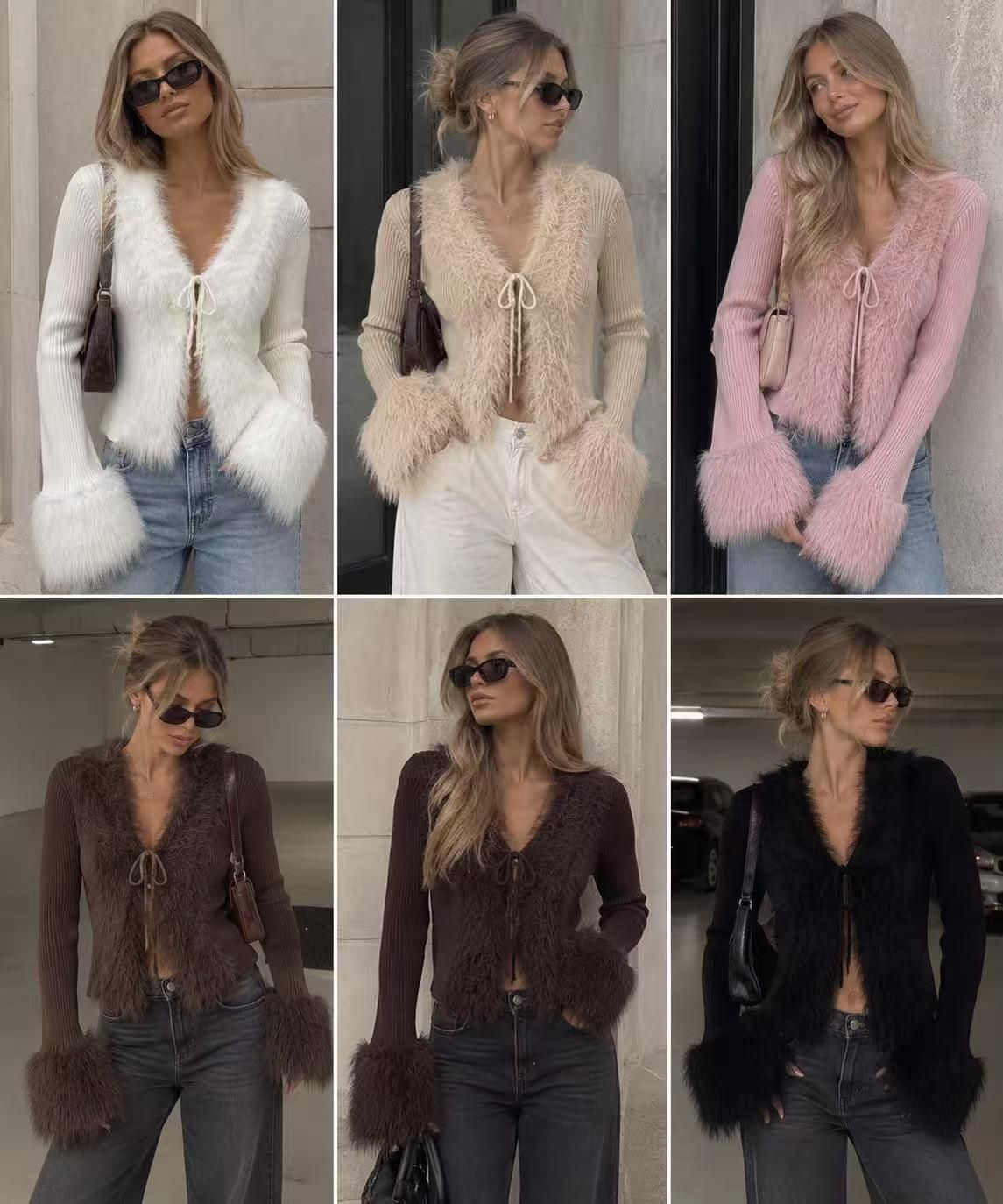 Fitted Cardigan with Faux-Fur Trim