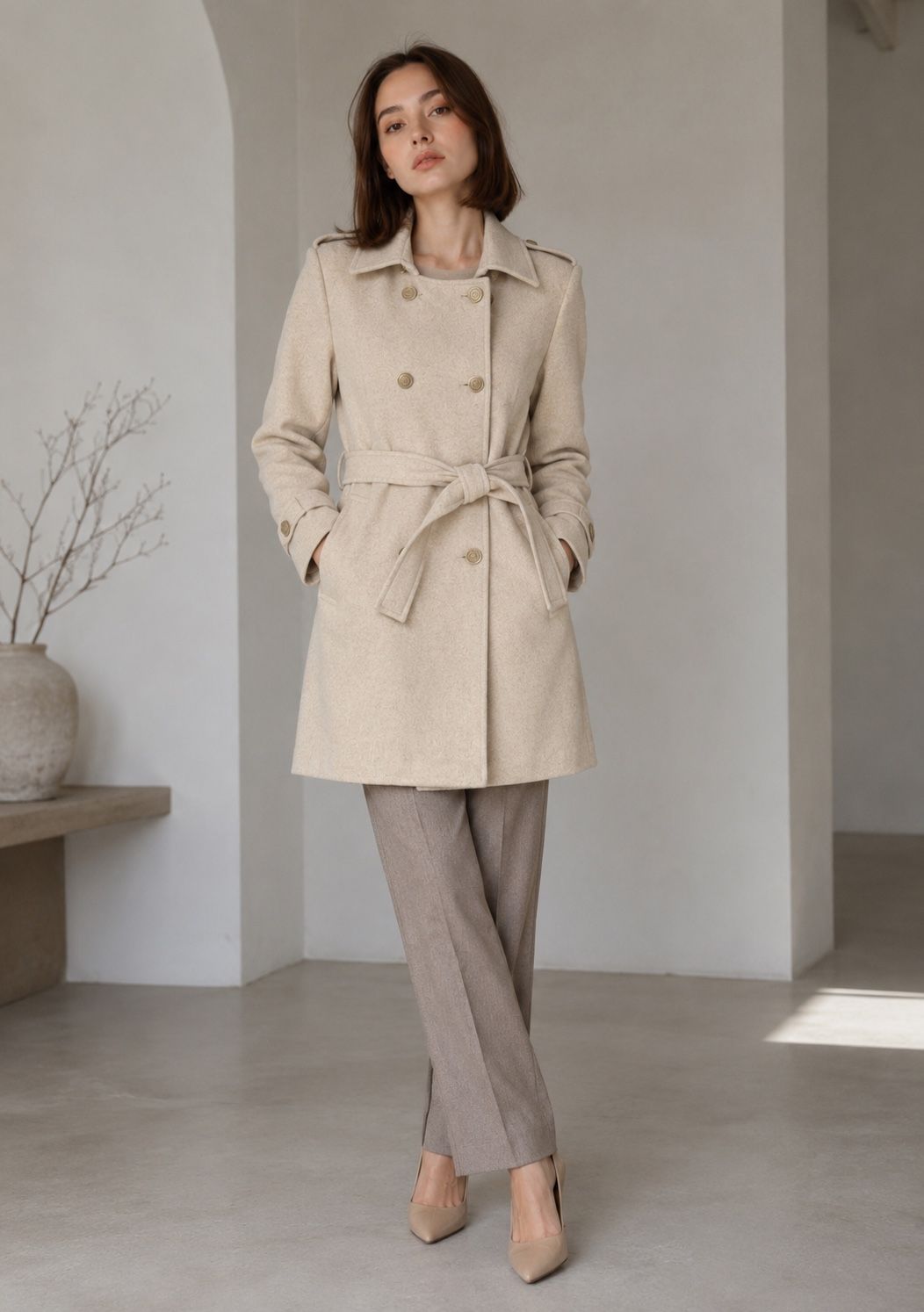 A-line Midi Coat with Belt