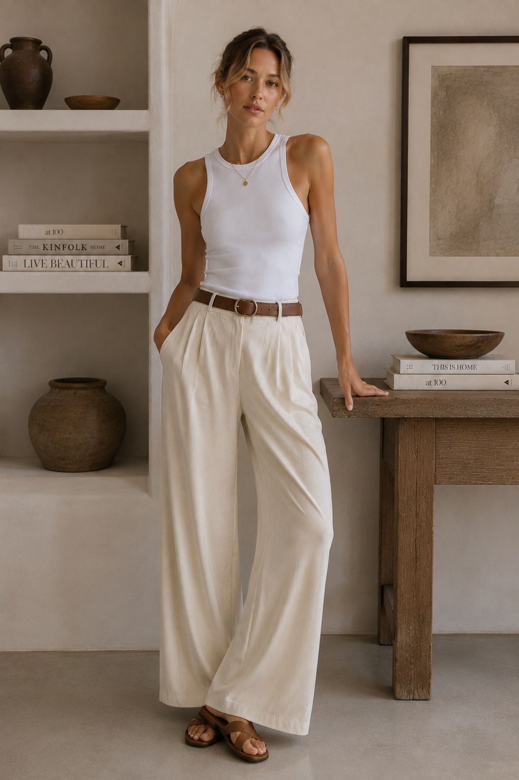 Wide-Leg Pleated Trousers