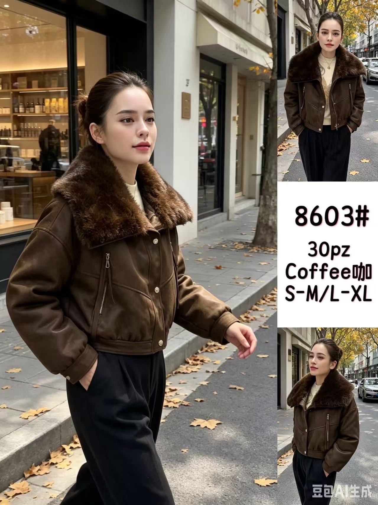 Short Jacket with Faux-Fur Collar