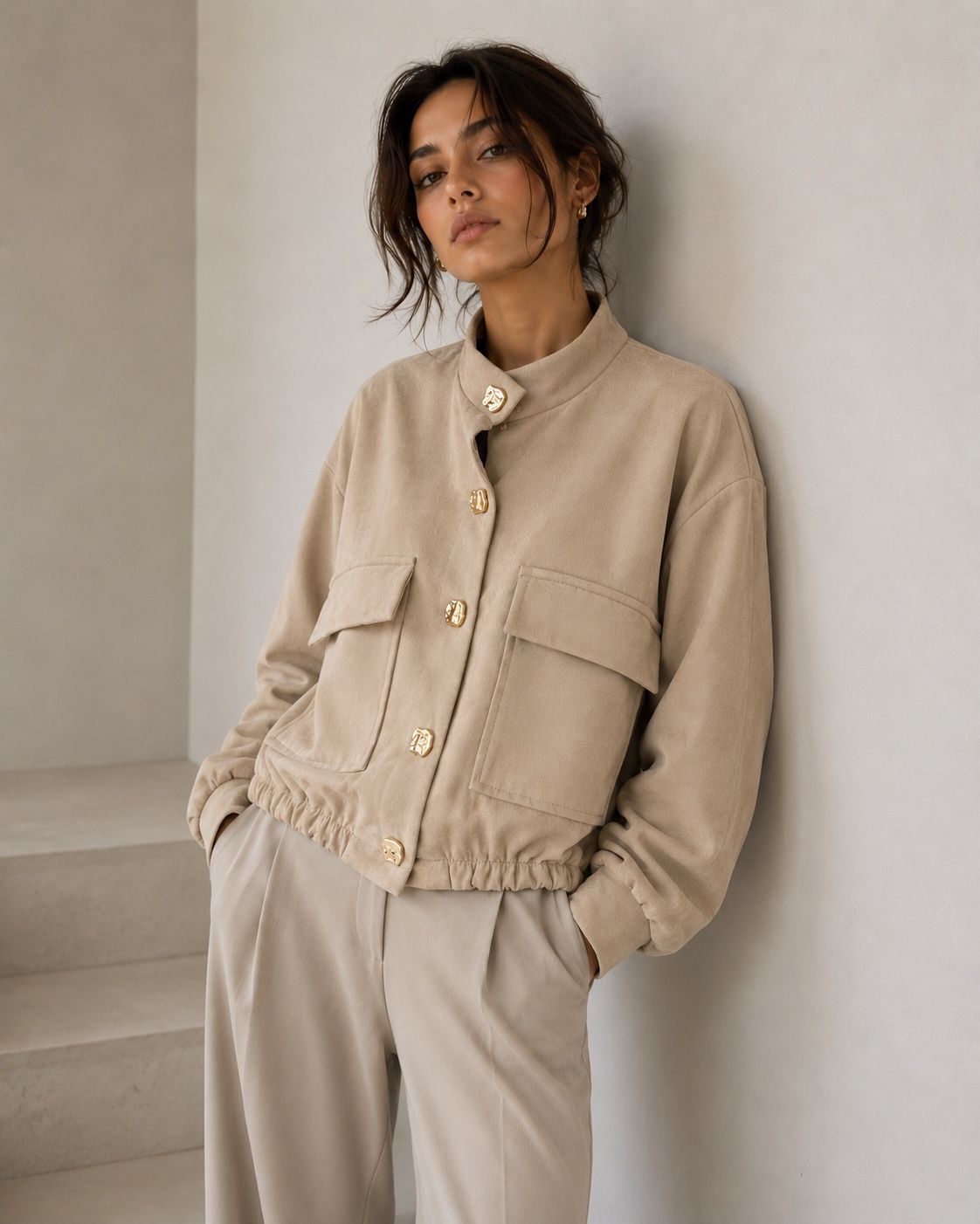 Bomber Jacket with Stand Collar