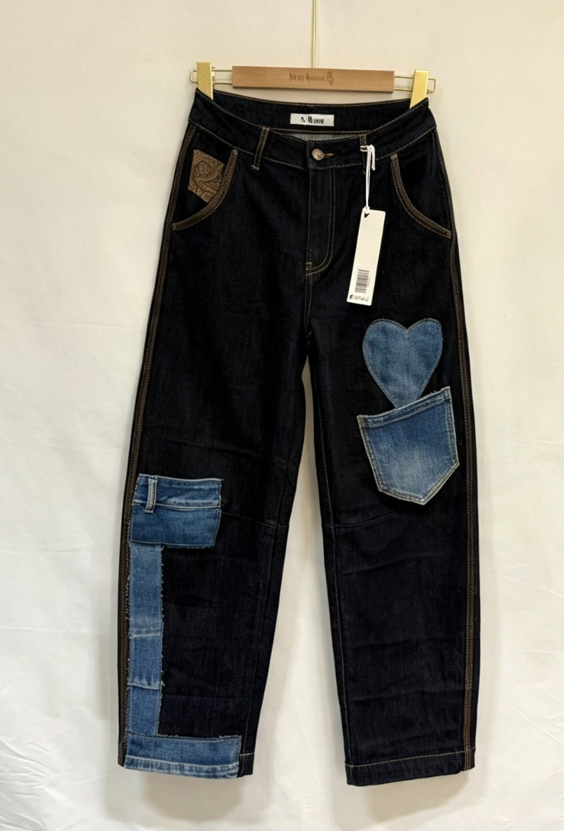 Wide‑Leg Jeans with Patches