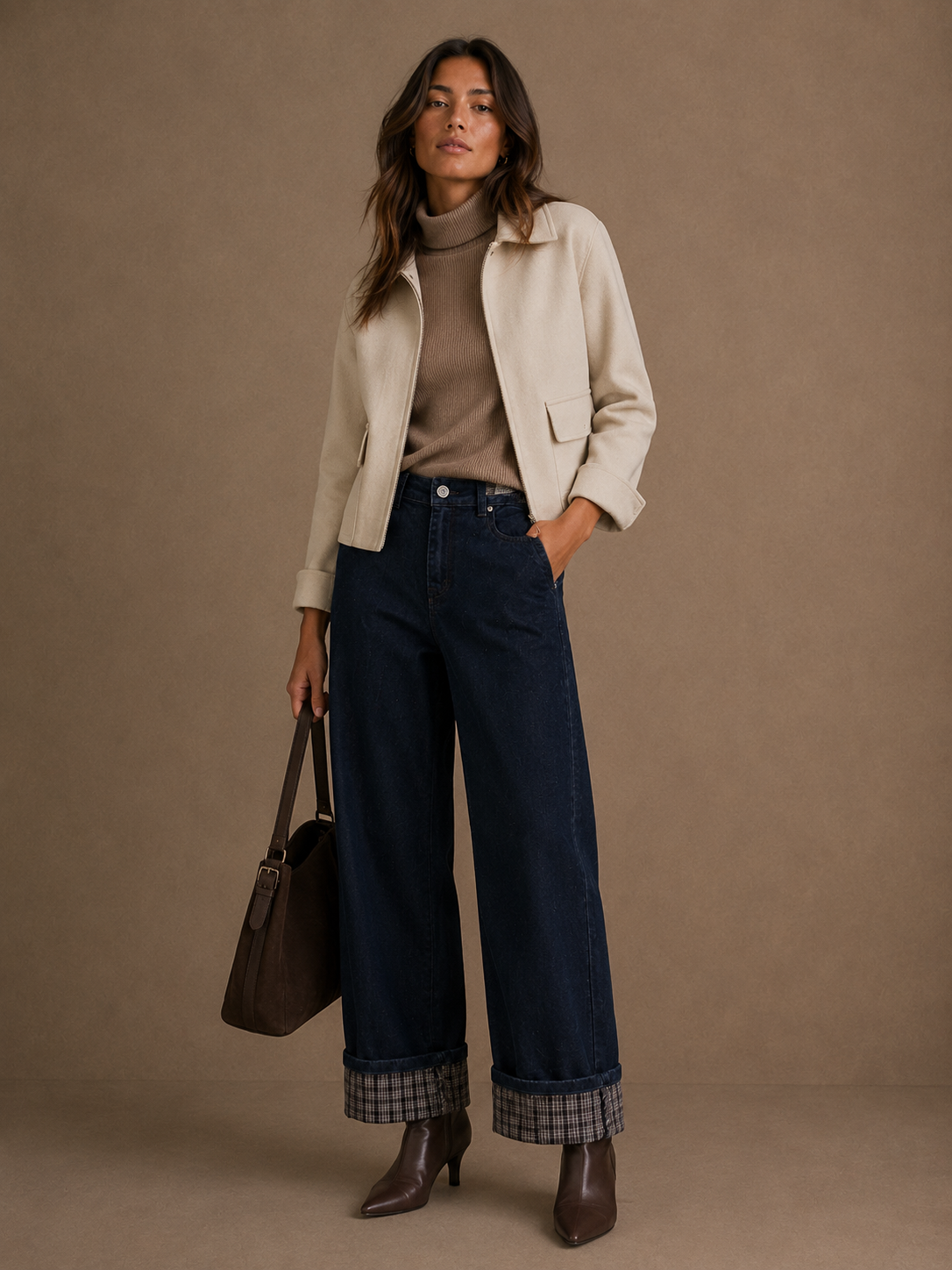 Wide‑Leg Cuffed Jeans