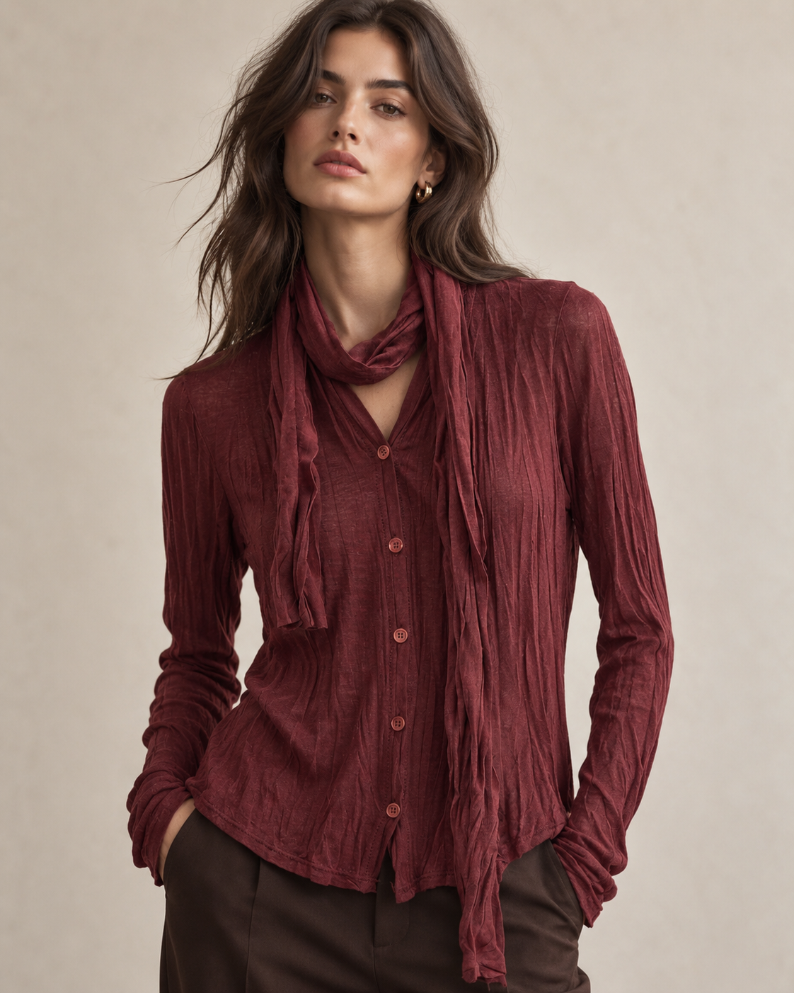 V-Neck Blouse with Gathered Detail