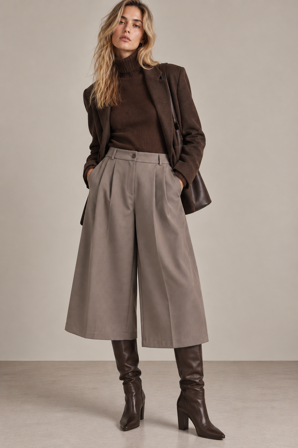 Pleated Midi Culotte Trousers