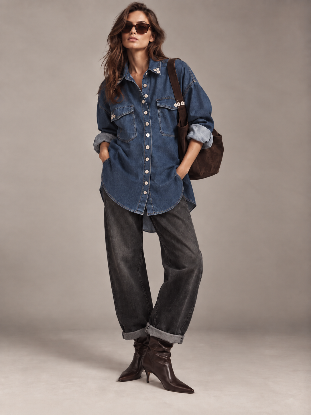 Asymmetric Oversized Denim Shirt