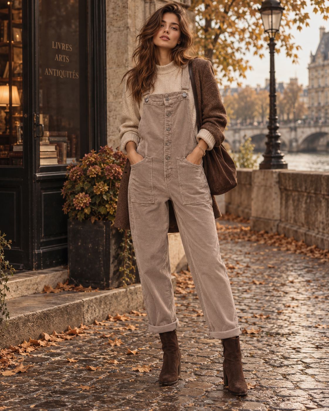 Corduroy Button-Front Jumpsuit