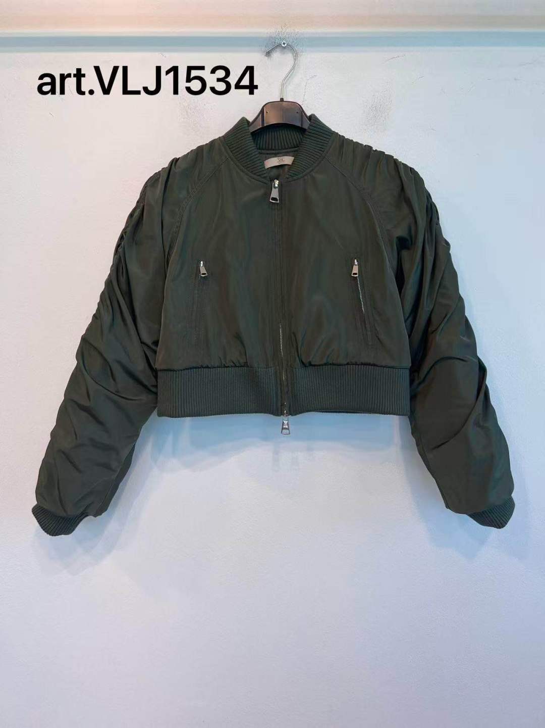 Short Bomber Jacket with Stand Collar