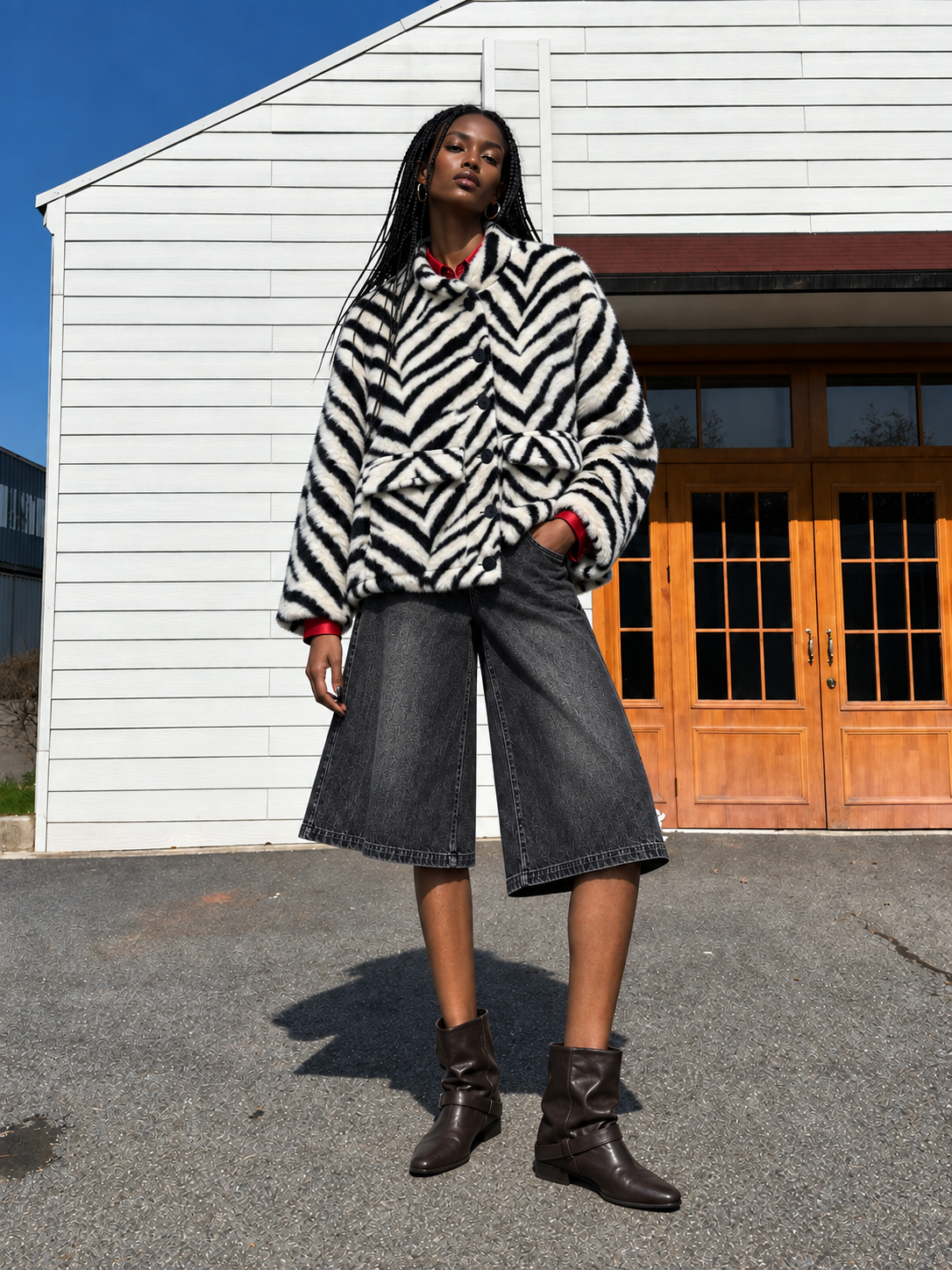Oversized Zebra Jacket with Collar