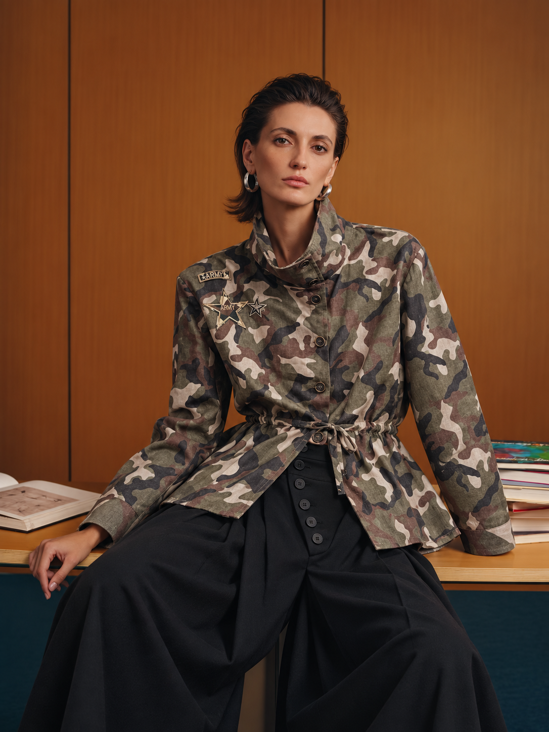 Camo Tie-Front Blouse