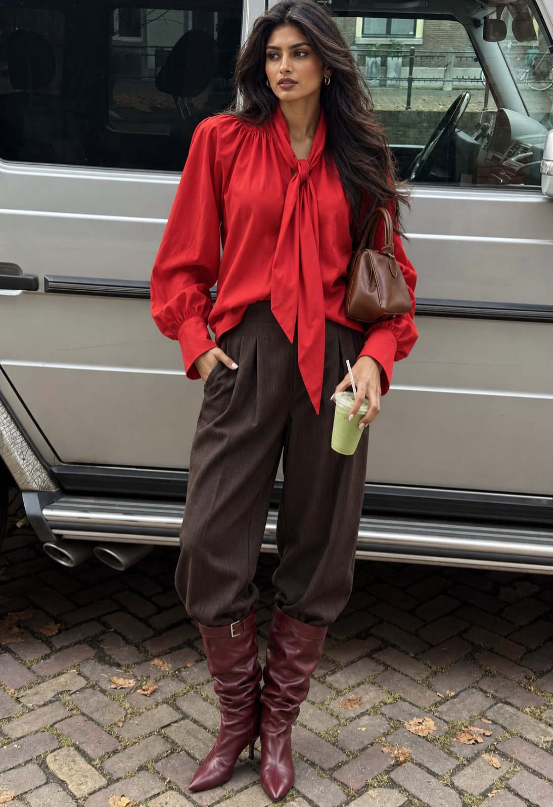 Bow-Detail Blouse with Balloon Sleeves