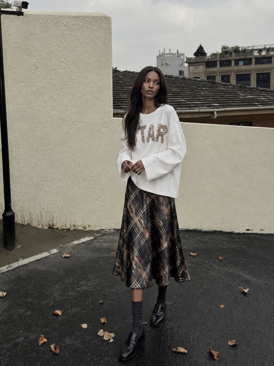 Midi Check Skirt