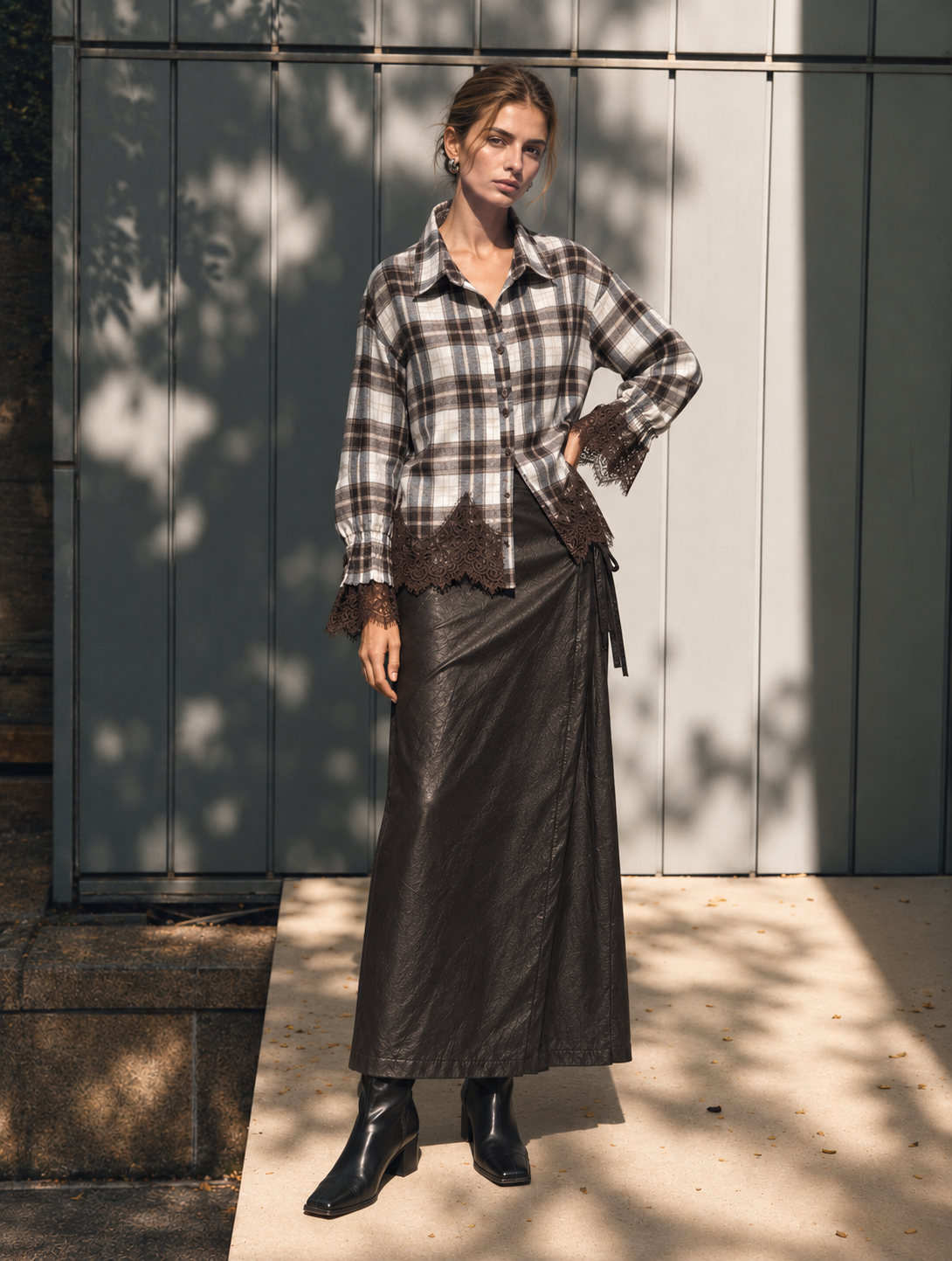 Checked Shirt with Lace