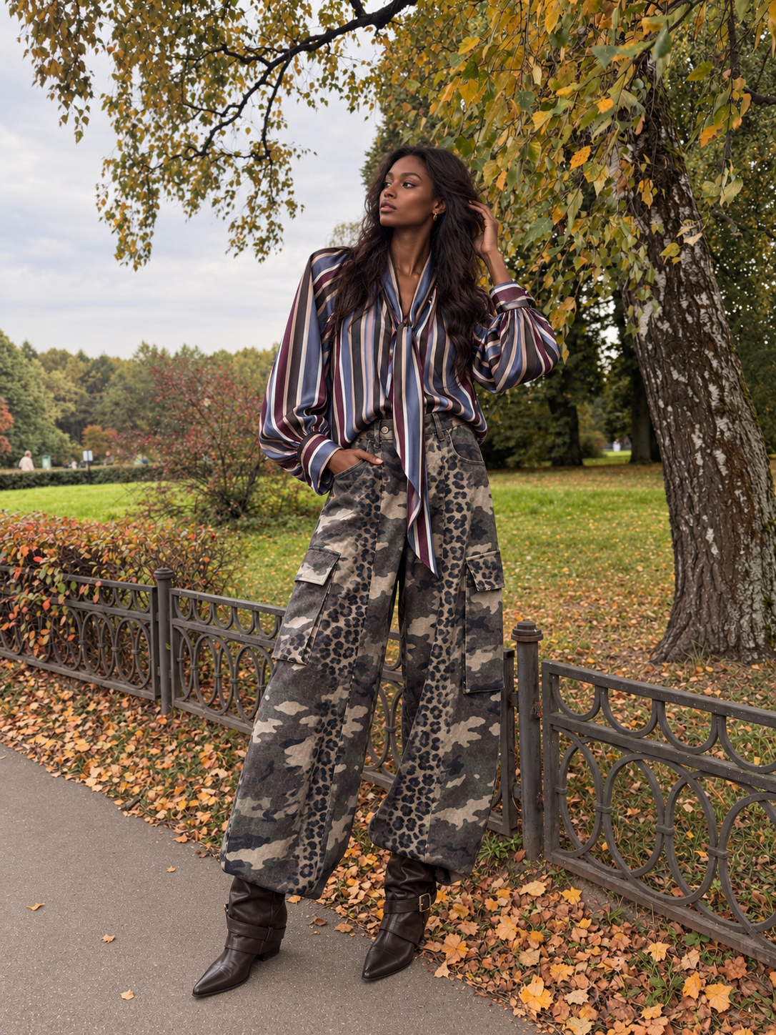Wide Cargo Trousers in Camo