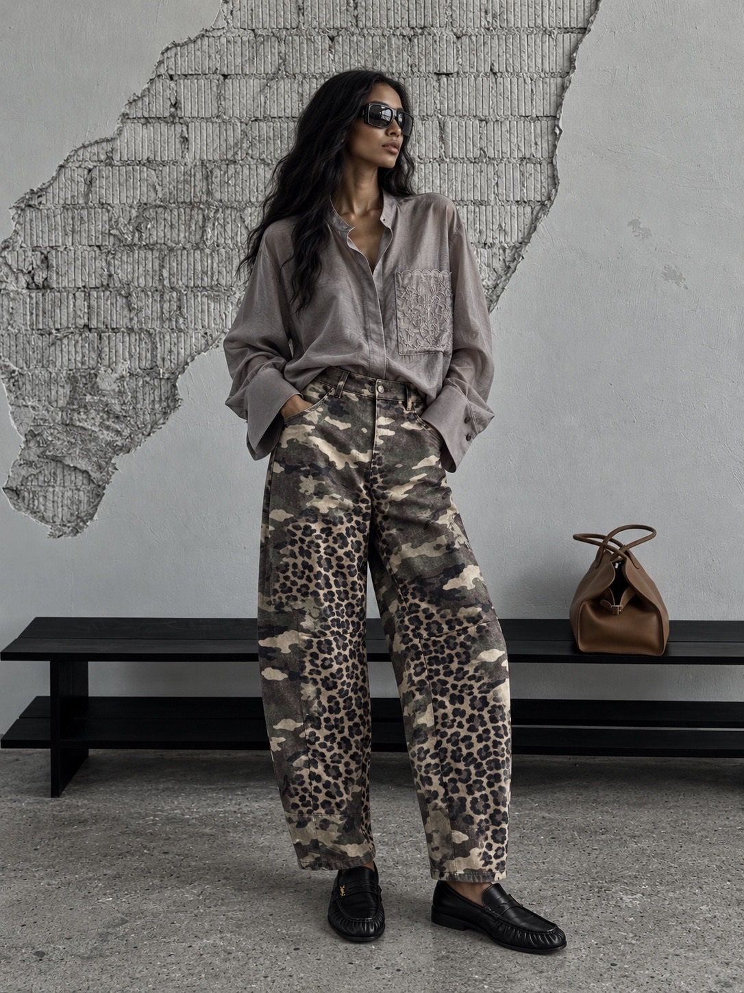Wide-Leg Camo-Leopard Trousers