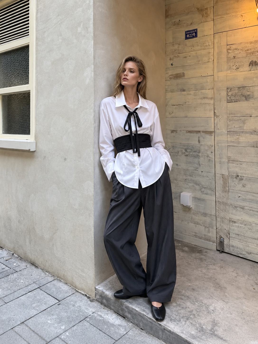 Longline Shirt with Waist Tie