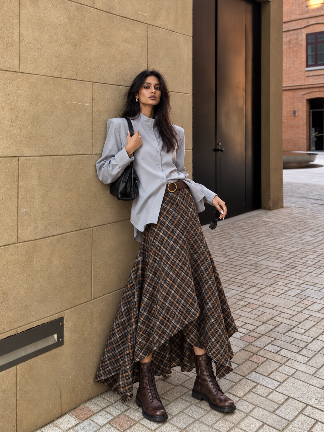 Flared Maxi Skirt with Waist Belt