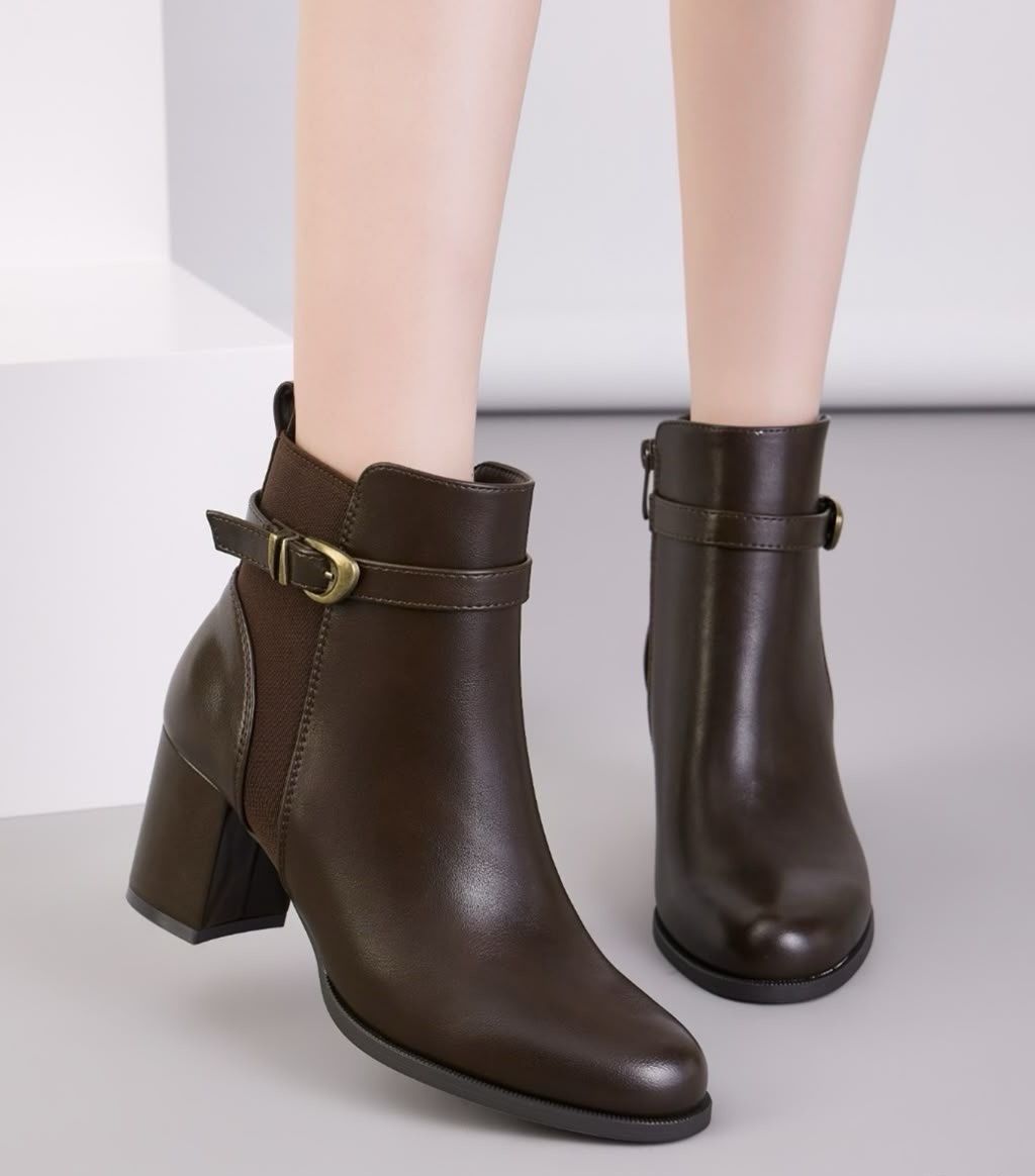 Block-Heel Ankle Boots with Buckle