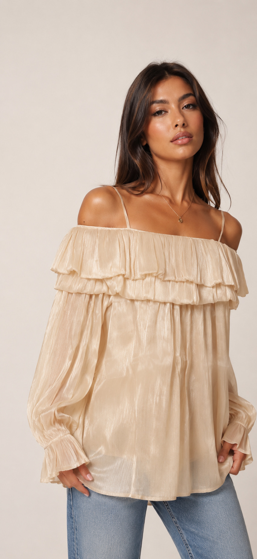 Off‑Shoulder Peasant Blouse with Bishop Sleeves