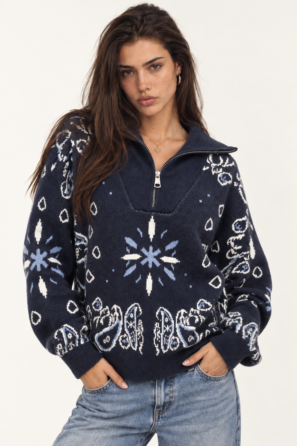Relaxed Paisley Knit Sweater