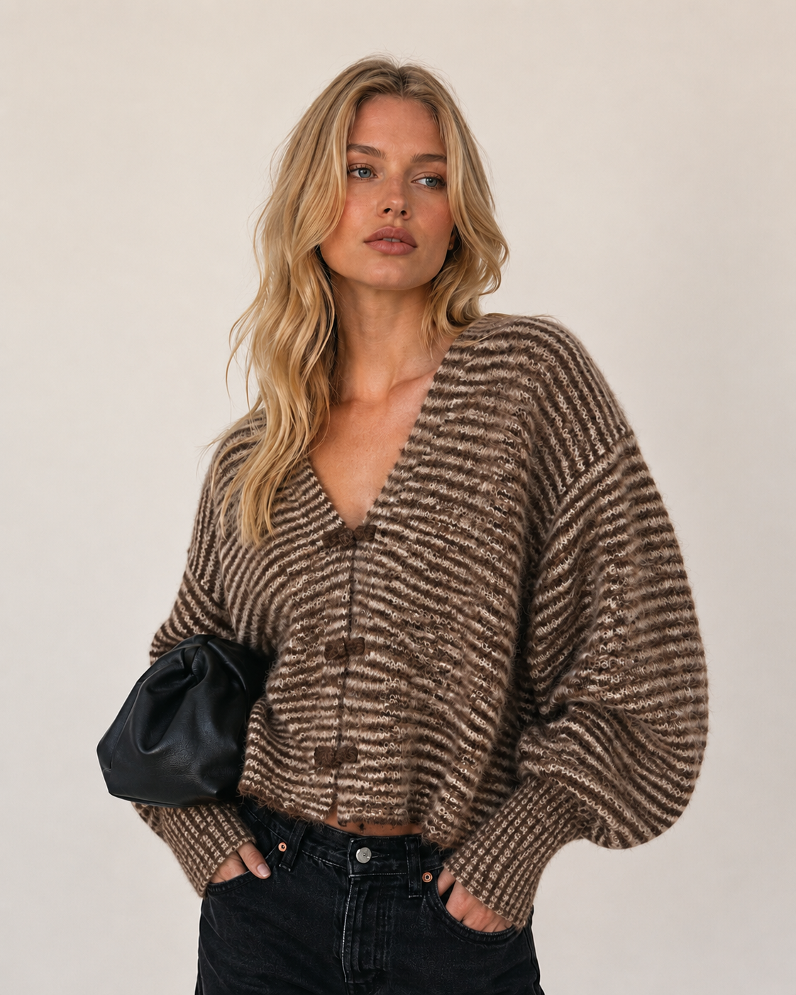 Oversized Cropped V-Neck Cardigan