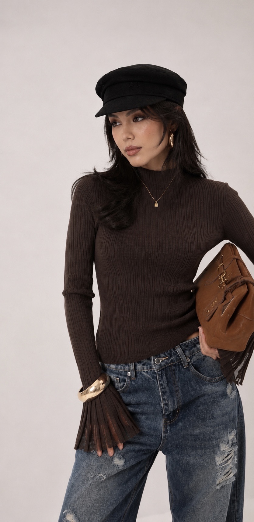 Fitted Mock-Neck Sweater